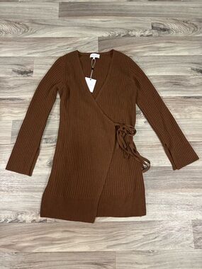 L'Academie Silas Wrap Dress in Sienna Brown Wool Blend Size Large NWT